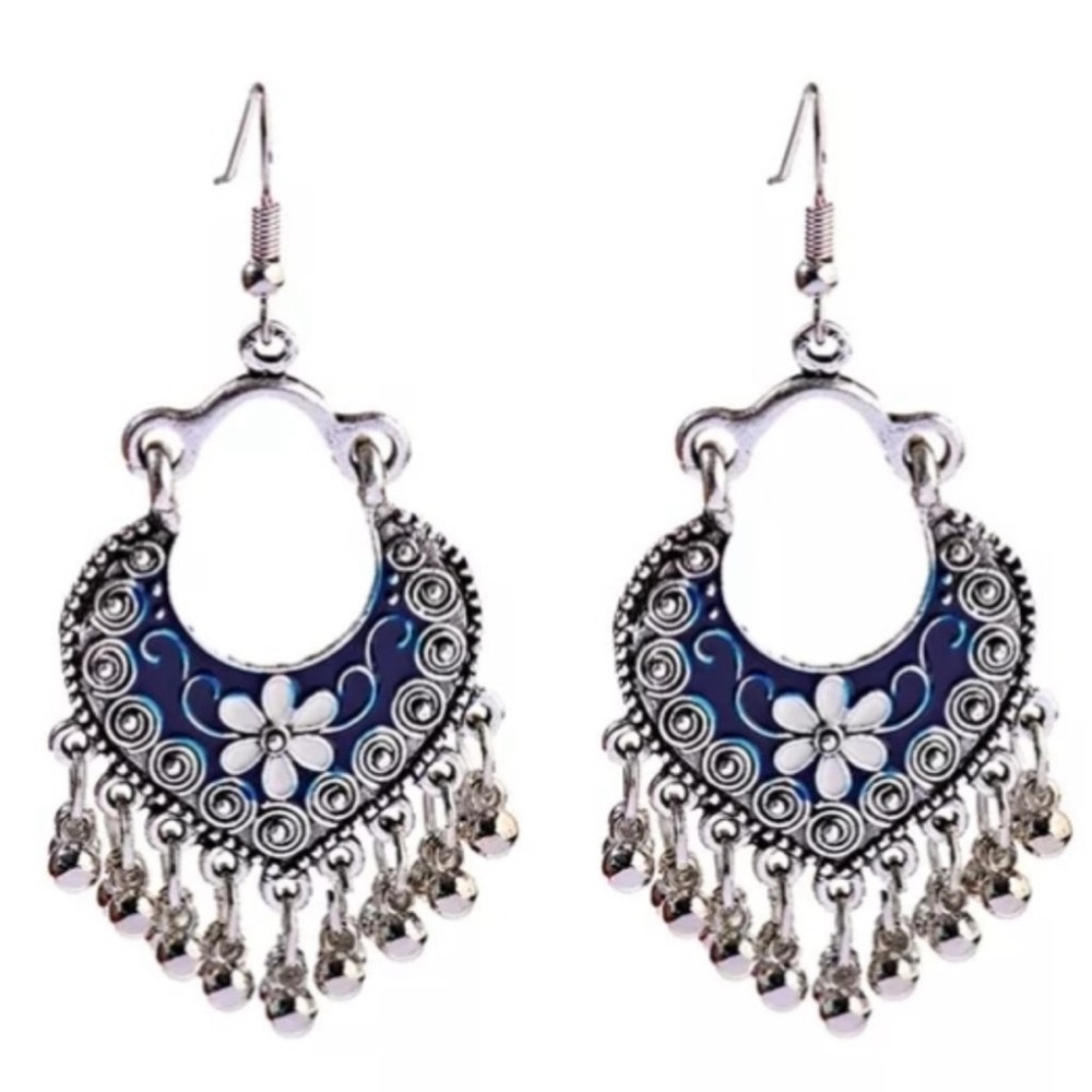 Blue Bohemian flower earrings